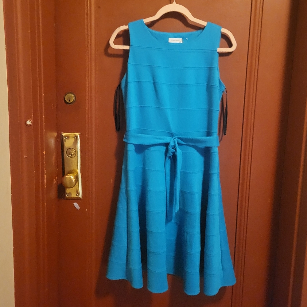 Calvin Klein Women's Blue Sleeveless Belted Midi Dress Size 6 - Picture 5 of 15